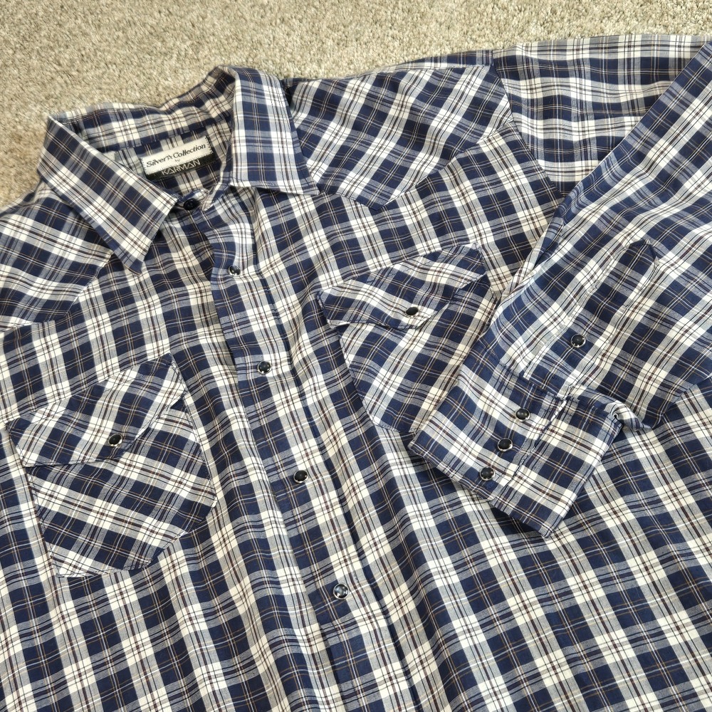 Karman Vintage Silver Collection Mens XL‎ Long Sleeve Western Pearl Snap Plaid